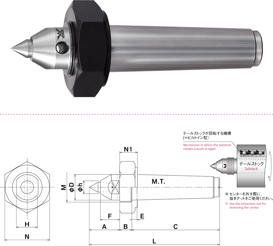 KLN KABUTO LATHE CENTER with NUT - BUILT-IN LATHE